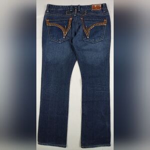 Robins Jeans Leather Rivets Mens Size 34x31 Blue Denim Made In USA Style D5210